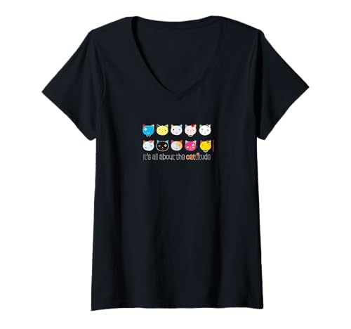 Damen It's all about the cattitude T-Shirt mit V-Ausschnitt Damen It's all about the cattitude T-Shirt mit V-Ausschnitt von HOUSE OF TURNOWSKY APPAREL