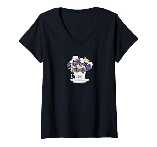 Damen Lila Stiefmütterchen T-Shirt mit V-Ausschnitt Damen Lila Stiefmütterchen T-Shirt mit V-Ausschnitt von HOUSE OF TURNOWSKY APPAREL
