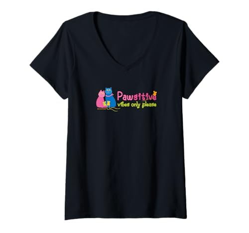 Damen Pawsitive Vibes T-Shirt mit V-Ausschnitt Damen Pawsitive Vibes T-Shirt mit V-Ausschnitt von HOUSE OF TURNOWSKY APPAREL