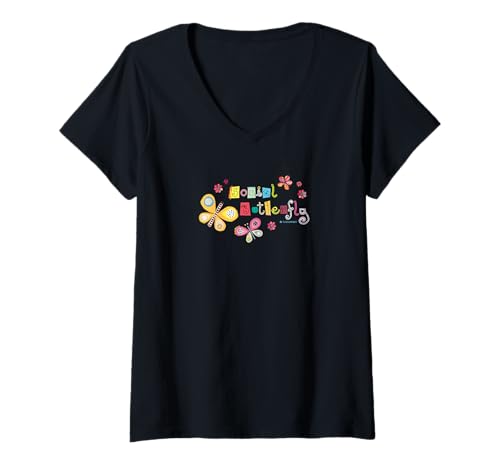 Damen Social Butterfly T-Shirt mit V-Ausschnitt Damen Social Butterfly T-Shirt mit V-Ausschnitt von HOUSE OF TURNOWSKY APPAREL