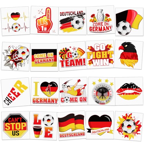 HOWAF 40 Stück 2024 Fußball EM Temporäre Tattoos, Deutschland Flagge Tattoos Aufkleber Deutschland EM Fußball 2024 Fake Tattoos Wasserdichte für 2024 Fußball EM Deko Fussball Deko Euro Sportvereine von HOWAF