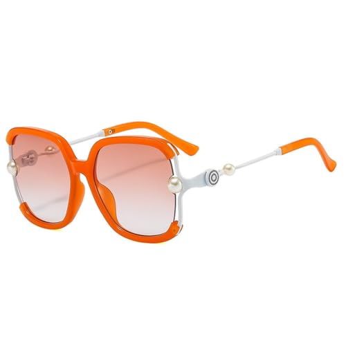 HPIRME Halbrahmen-Frauen-Quadrat-Perlen-Sonnenbrille für weibliche Schatten-Sonnenbrille, übergroße Brillen für Damen, UV400, Orange, Einheitsgröße von HPIRME