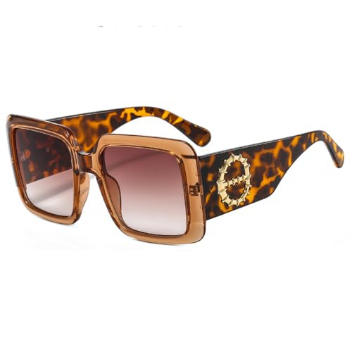 HPIRME Kreis dekorative quadratische Sonnenbrille für Frauen Männer große Sonnenbrille männliche Damen Brillen Spiegel, heller Leopard, Einheitsgröße von HPIRME