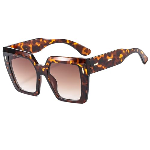 Quadratische Sonnenbrille Damen Vintage Big Shades Herren Sonnenbrille UV400 Übergroße Brillen, Leopard, Einheitsgröße von HPIRME