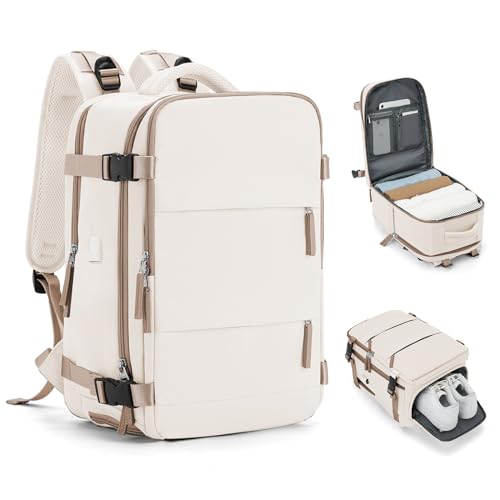 Ryanair Handgepäck Rucksack 40x20x25 Handkabinengepäck Reiserucksack Unter Dem Sitz Handgepäck Rucksack Flugzeug Reisetasche Weekendertasche Wanderrucksack Lässiger Tagesrucksack,I12-Beige mit Braun von HPLQQ