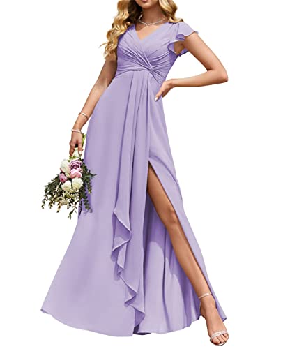 Hochzeitskleid, elegant, lang, Empire-Taille, plissiert, fließende Rüschen, Abendkleid, Ballkleid mit Schlitz, Flieder, 42 Hochzeitskleid, elegant, lang, Empire-Taille, plissiert, fließende Rüschen, Abendkleid, Ballkleid mit Schlitz, Flieder, 42 von HPPEE