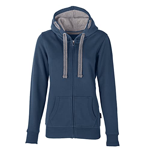 HRM Damen Hooded Jacket, denim, Gr. XL I Premium Kapuzenjacke Damen mit Kontrast-Innenfutter I Basic Hoodie mit Reißverschluss I Zip Hoodie I Hochwertige & nachhaltige Damen-Oberteile von HRM