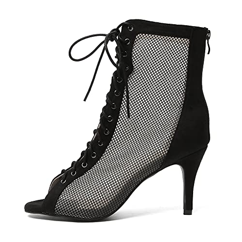 HROYL Damen Latein Tanzschuhe Reißverschluss offene Zehen Salsa Ballsaal Leistung Ballsaal Tanzstiefel,QJW7179-Schwarz-6.5,EU 37 von HROYL