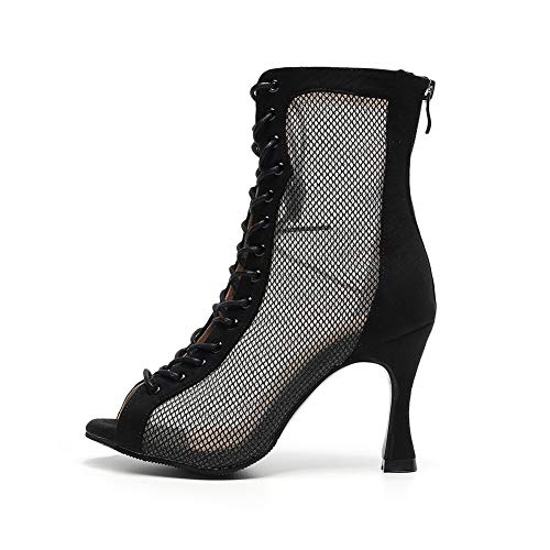 HROYL Damen Latein Tanzschuhe Reißverschluss offene Zehen Salsa Ballsaal Leistung Ballsaal Tanzstiefel,QJW7179-Schwarz-7.5,EU 36.5 von HROYL