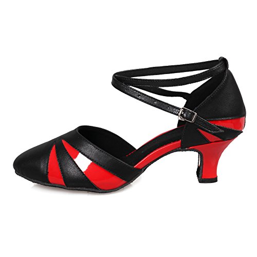 HROYL Damen-Tanzschuhe mit geschlossenem Zehenbereich, Lateinisch, Tango, Salsa, Übung, Party, Tanzschuhe, CMJ513, Schwarz / Rot 1, 39.5 EU von HROYL