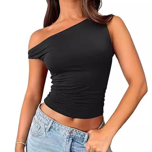 HSAJS Damen Tank Top Classics Solide Farbe Asymmetrische Trägerlose Weste Frauen eine Schulter Gerüscht Schmale Passform Y6K Style Sexy Oberteile Strassenmode Neu im Sommer Damen HSAJS Damen Tank Top Classics Solide Farbe Asymmetrische Trägerlose Weste Frauen eine Schulter Gerüscht Schmale Passform Y6K Style Sexy Oberteile Strassenmode Neu im Sommer Damen von HSAJS