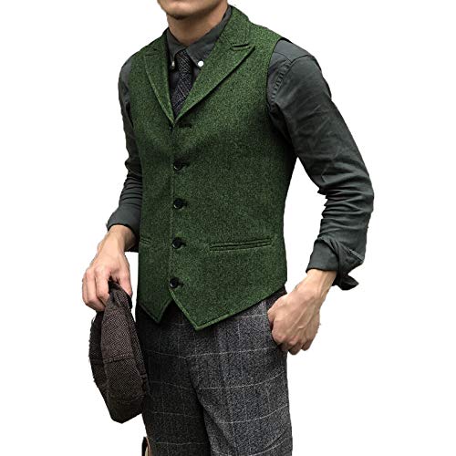 Herren Smoking Weste Freizeit Wolle Tweed Anzug Weste für die Hochzeit(3X-Large, Grün) von HSLS
