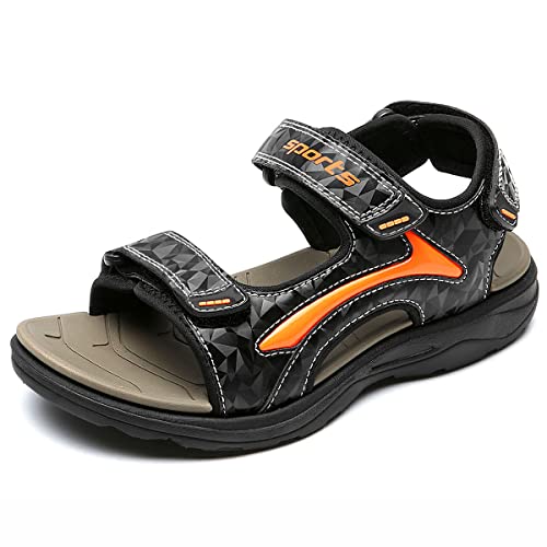 HSNA Kinder Sandalen Jungen Strandschuhe Peeptoe Bequem Sommerschuhe, Braun und orange 30 EU von HSNA