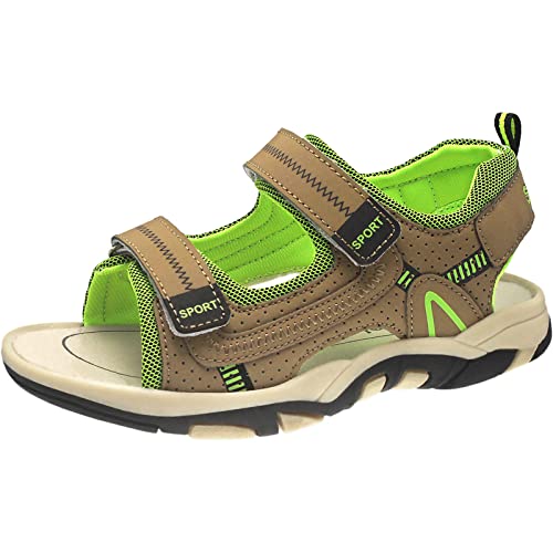 HSNA Kinder Sandalen Peeptoe Bequem Strandschuhe Jungen Sport Outdoor Sommerschuhe, Braun/Grün 26 von HSNA