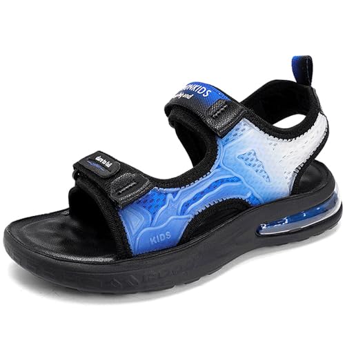 HSNA Kinder Sandalen mit Luftkissen Jungen Strandschuhe Weiche Sohle Peeptoe Sommerschuhe, Blau und Weiß 31 EU von HSNA