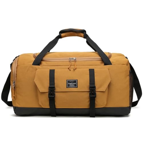 HSTWODE-Sporttasche Reisetasche 55L Groß Gym Bag Faltbar Trainingstasche Leicht Duffel Bag für Sport Fitness Reisen geeignet für Männer und Frauen (Khaki) von HSTWODE