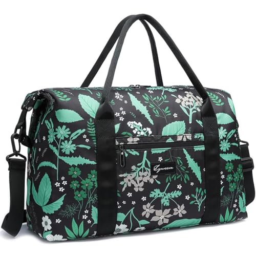 HSTWODE Sporttasche Reisetasche Groß Gym Bag Faltbar Schwimmtasche Trainingstasche Leicht Duffel Bag für Sport Fitness Reisen geeignet für Männer und Frauen (Blumen- und Grasmotive) von HSTWODE