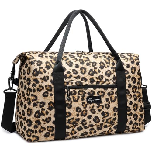 HSTWODE Sporttasche Reisetasche Groß Gym Bag Faltbar Schwimmtasche Trainingstasche Leicht Duffel Bag für Sport Fitness Reisen geeignet für Männer und Frauen (Leopardenmuster) von HSTWODE