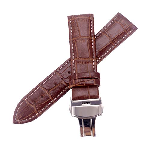 HTFKFW Uhrenarmband, 12mm-24mm Männer Echtes Leder Armband Alligator Grain Edelstahl Schmetterling Schnalle Uhrenarmband (Color : Coffee White Line_19mm) von HTFKFW