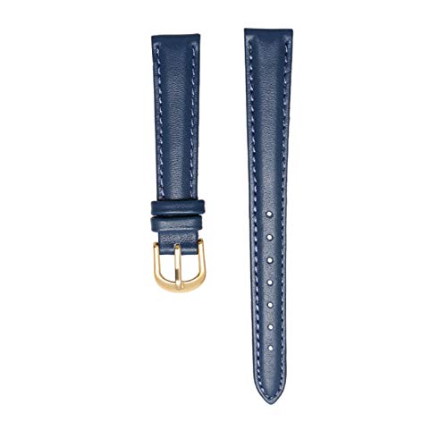 HTFKFW Uhrenarmband, 14/16/18/20 mm Echtleder-Armband for Damen, weiches Armband, einfarbig, for Armbanduhren, Dornschließe (Color : Dark Blue Gold_14mm) von HTFKFW