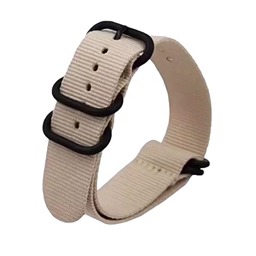 HTFKFW Uhrenarmband, 18/20/22/24mm Männer Ersatz Schwarz Ring Schnalle NATO Military Nylon Leinwand Armband Armband zubehör (Color : Beige_18mm) von HTFKFW