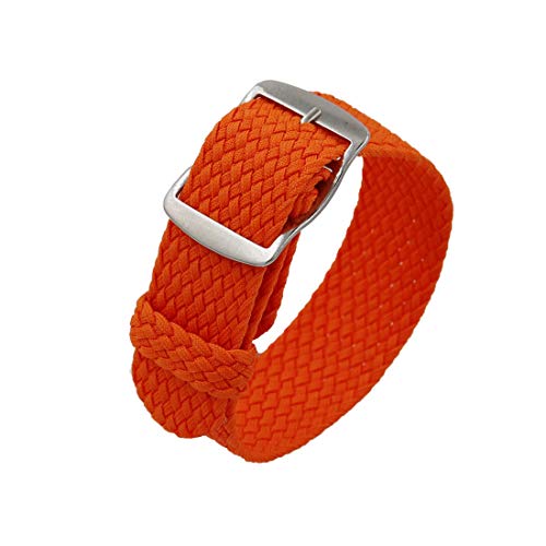 Uhrenarmband, 18 mm/20 mm/22 mm Ersatz-Armbanduhrarmband aus Nylon for Herren im Vintage-Stil mit schwarz/silberner gebürsteter Schnalle (Color : Orange S_20mm) von HTFKFW