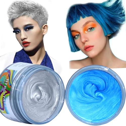 Blau und Grau Haarfarbe Wachs Temporäre Farbe auswaschbar Haarfarbe Ton Für Halloween Cosplay Haar Modellierwachs Natürliche Haarfärbemittel Wachs von HTRUIYATY