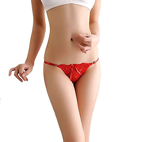 HTRUIYATY 1er-Pack Damen Tanga Semitransparente Spitze Einstellbare Slip Damen Bowknot Bänder Nahtloser Tanga-Rot von HTRUIYATY