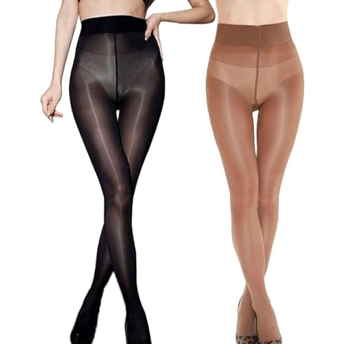 HTRUIYATY 2 Paar Strumpfhosen Glänzende Damen Feinstrumpfhose Hoher Taille Strumpfhose 8D Transparente Sexy Dessous Damen von HTRUIYATY