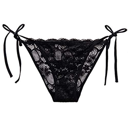 HTRUIYATY Damen Spitze Höschen Sexy Hipster Damen Slips Baumwollfutter Niedrige Taille Verstellbarer Seitenriemen Panties Schwarz von HTRUIYATY