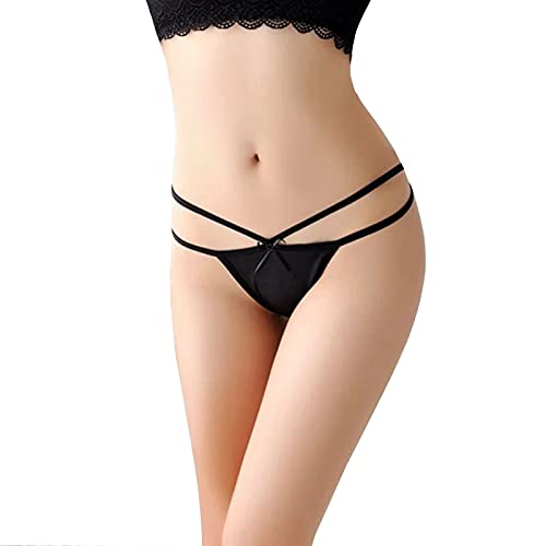 HTRUIYATY Damen String Tanga mit Sexy Riemchen High-Stretch Ultra-Silky Low Rise Thong Schwarz von HTRUIYATY