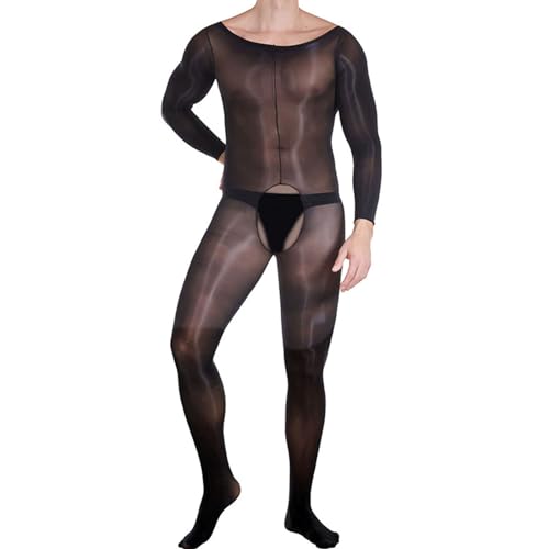 HTRUIYATY Herren Glänzende 8D Ganzkörperstrumpfhose Men Overall Jumpsuit Bodystocking Elastische und stylische Bodysuit Schwarz Schritt offen von HTRUIYATY