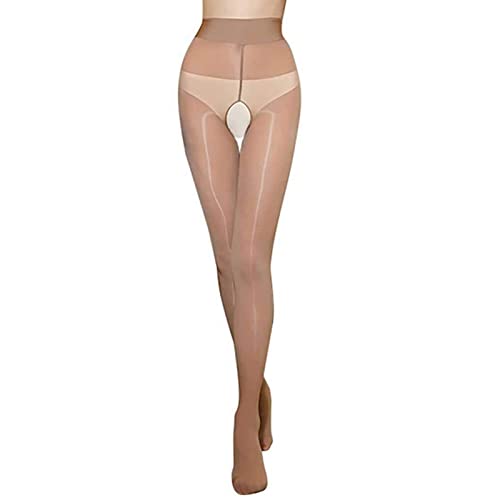 HTRUIYATY Sexy Versuchung transparent glänzend Glänzend offen Crotch Strümpfe hohe Taille Strumpfhosen (Braun) von HTRUIYATY