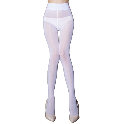 HTRUIYATY Women's 8 Denier Control Top Pantyhose Oily Seamless Tights High Waist Stretch Smooth Stockings-White1 von HTRUIYATY