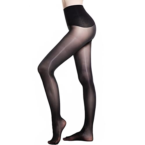 HTRUIYATY Women's Glanz Nahtlose Strumpfhosen Damen 10 Denier Silk Smooth Sexy Öl Glänzende Strumpfhose Schwarz von HTRUIYATY