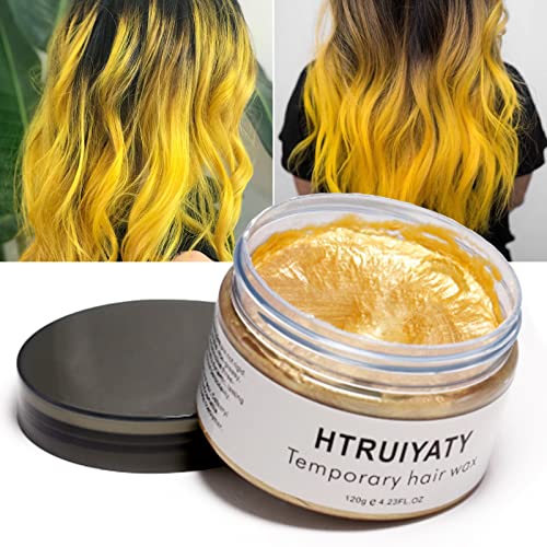 Haarfarbe Wachs, einmalige temporäre Modellierung natürliche Farbe Haarfärbemittel Wachs, temporäre Frisur Creme, Styling-Wachs für Party, Cosplay, Party, Maskerade, Nachtclub, Halloween (Gold) von HTRUIYATY