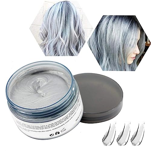 Haarwachs Temporäres Haarfarbe Wachs, Unisex Haarfärbemittel Wachs, Waschbares Pflanzenformel Mattes Natürliches Buntes Haarwachs (120g Silber-Grau) von HTRUIYATY