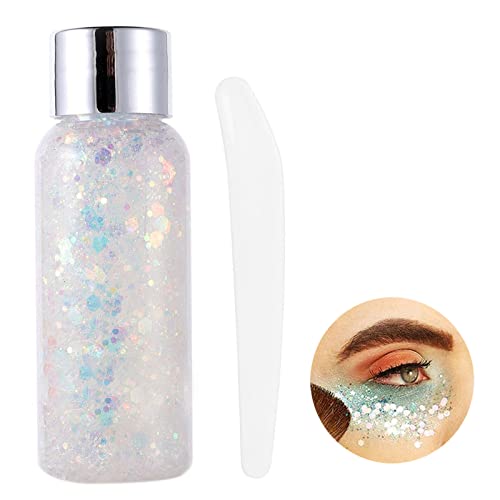 KöRper Glitzer Gel Glitter Liquid Face Body Glitter Gel Festival Glitter Mermaid Sequins Chunky Glitter Liquid Gesicht Haar Make-up Long Lasting Sparkling Mit 1 LöFfel Weiß von HTRUIYATY