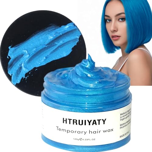 Temporäre Haarfarbe Blau,Bunter Haarwachs für Männer und Frauen,Natürliche Frisur Haartone Wachs,Haarfärbemittel Haare Wax für Party Cosplay Halloween 4,23 Unzen von HTRUIYATY