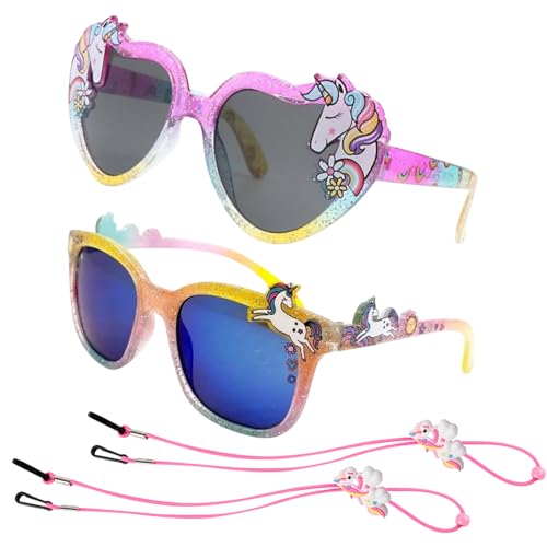 HTTDSLF 2 Stück Sonnenbrille Kinder Mädchen, Sonnenbrille Einhorn, Blumen Geformt Brille, Bunte UV-Schutz Brille für Mädchen und Jungen HTTDSLF 2 Stück Sonnenbrille Kinder Mädchen, Sonnenbrille Einhorn, Blumen Geformt Brille, Bunte UV-Schutz Brille für Mädchen und Jungen von HTTDSLF