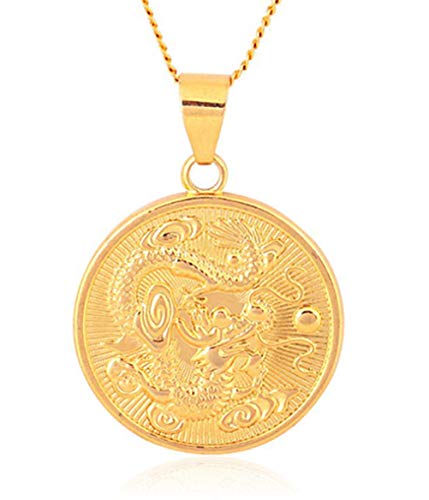 HTVNG 24 K vergoldet Kupfer Drachen Statuen Münze Anhänger Halskette für Männer und Frauen Mädchen, small, Kupfer, Quarz von HTVNG