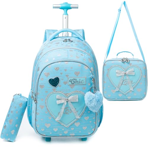 HTgroce Schulranzen mit Rollen für Mädchen, Kinderrucksack mit Rollen Trolley Schulrucksack für Mädchen,Schultrolley Rucksäcke Kinder Schulrucksack Schultasche mit Rollen von HTgroce