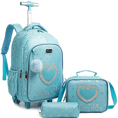 HTgroce Schulranzen mit Rollen für Mädchen, Kinderrucksack mit Rollen Trolley Schulrucksack für Mädchen,Schultrolley Rucksäcke Kinder Schulrucksack Schultasche mit Rollen von HTgroce