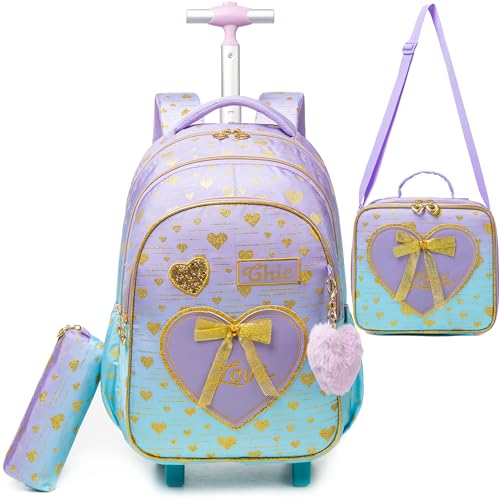 HTgroce Schulranzen mit Rollen für Mädchen, Kinderrucksack mit Rollen Trolley Schulrucksack für Mädchen,Schultrolley Rucksäcke Kinder Schulrucksack Schultasche mit Rollen von HTgroce