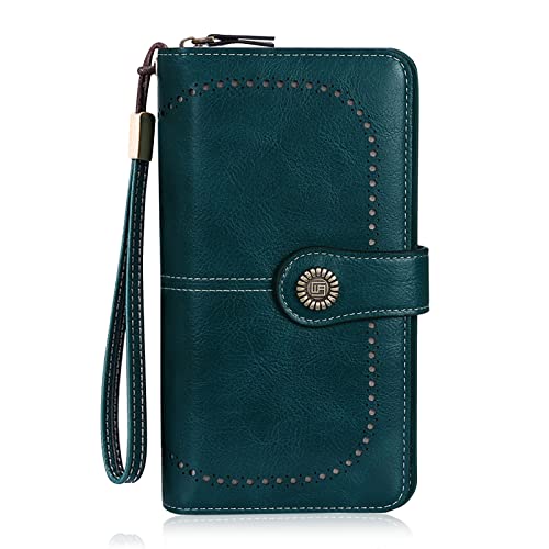 HUA ANGEL Damen Lange Clutches Geldbörse Große Kapazität Handschlaufe Portemonnaie Reißverschluss Brieftasche Handy Geldbörse PU Leder mit Mehreren Kartenfächern für Kreditkarten Barrechnungen von HUA ANGEL