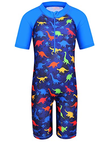 HUAANIUE Badeanzug für Jungen, kurzärmelig, 3–12 Jahre, einteilig, marineblau, Sonnenschutz, 50+, Badekleidung, UPF warm, Sportbekleidung, Sommer, 04_Short Sleeve Navydinosaur Bademode, 7-8 Jahre von HUAANIUE