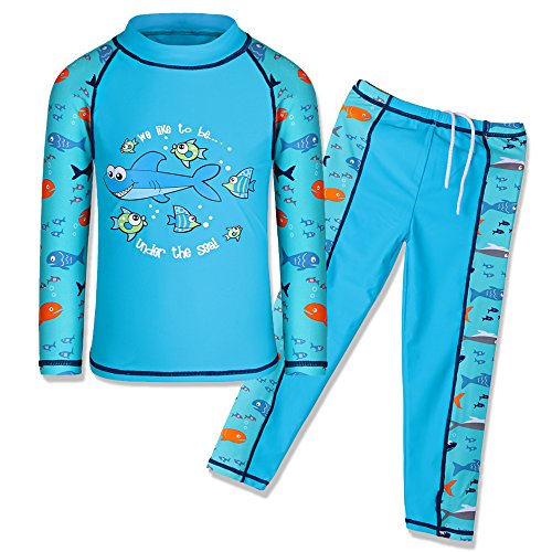 HUAANIUE Jungen Kinder Badeanzug 2-Teiliger Anti-UV UPF 50+ Kinder Jungen Strand Badeanzug Lang und Kurz 3-12 Jahre (S247-Blau, 3 Jahre) von HUAANIUE