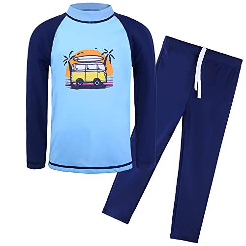 HUAANIUE Jungen Kinder Badeanzug 2-Teiliger Anti-UV UPF 50+ Kinder Jungen Strand Badeanzug Lang und Kurz 3-12 Jahre (S247-Blau Auto, 11-12 Jahre) von HUAANIUE