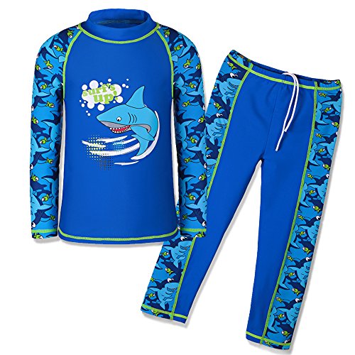 HUAANIUE Jungen Kinder Badeanzug 2-Teiliger Anti-UV UPF 50+ Kinder Jungen Strand Badeanzug Lang und Kurz 3-12 Jahre (S247-Blau Marine, 5-6 Jahre) von HUAANIUE