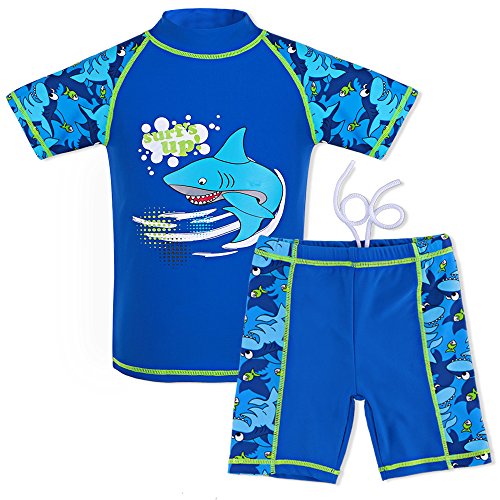 HUAANIUE Jungen Kinder Badeanzug 2-Teiliger Anti-UV UPF 50+ Kinder Jungen Strand Badeanzug Lang und Kurz 3-12 Jahre (S249-Blau Marine, 11-12 Jahre) von HUAANIUE